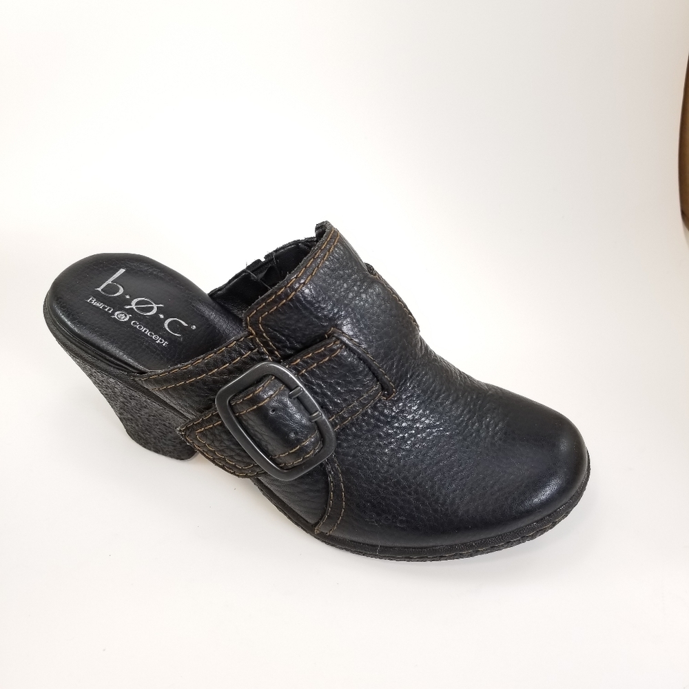 Sale 🛍 B.O.C. Black Leather Mule Chunky Heel